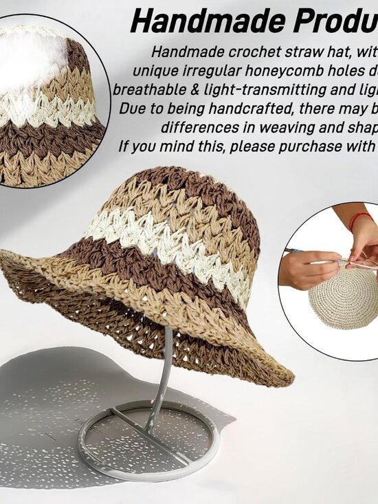 Women Foldable Summer Wide Brim Packable Sun Hat Travel Straw Fedora Hat Floral5 main image 4